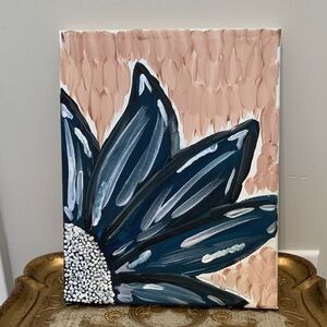 Elegant Blue and Tan Floral Canvas Art